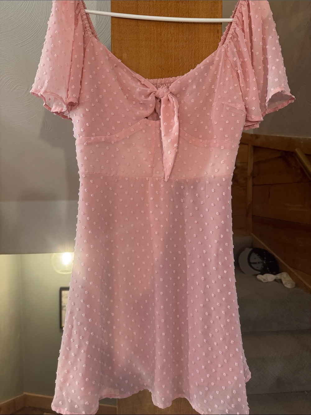 miami Pink Swiss Dot Tie-Front Mini Dress